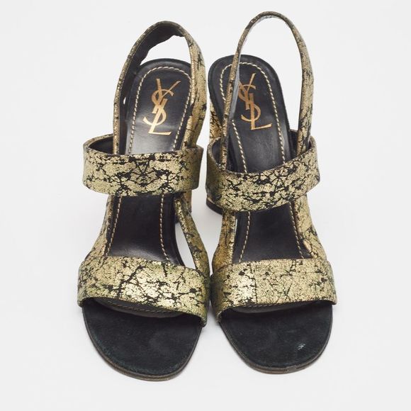 Yves Saint Laurent Gold/Black Suede Slingback Sandals Size 40 - Picture 3 of 4